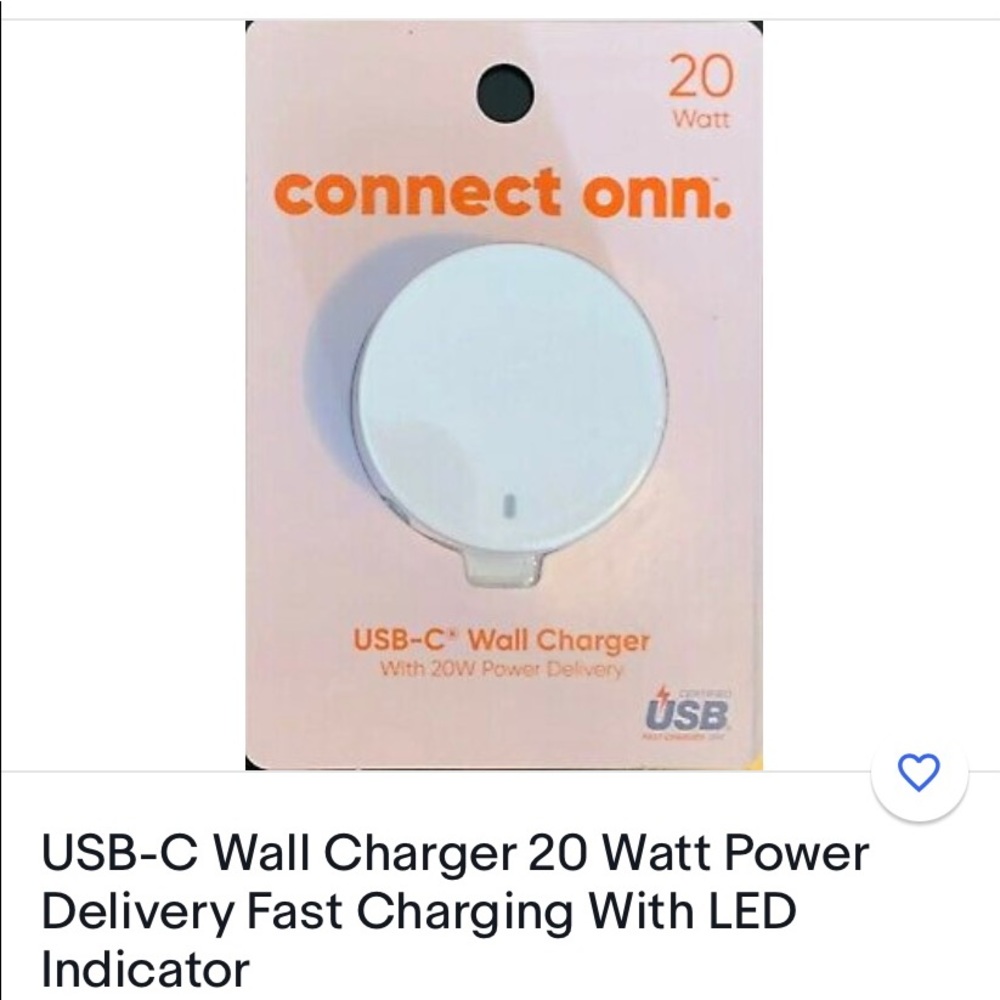 NWT USB-C Charger 20 watt power - fast charging with LED light